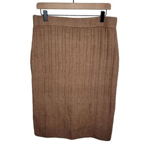 Calligraphie Cable Knit Sweater Pencil Skirt Camel Brown Wool Blend sz Large